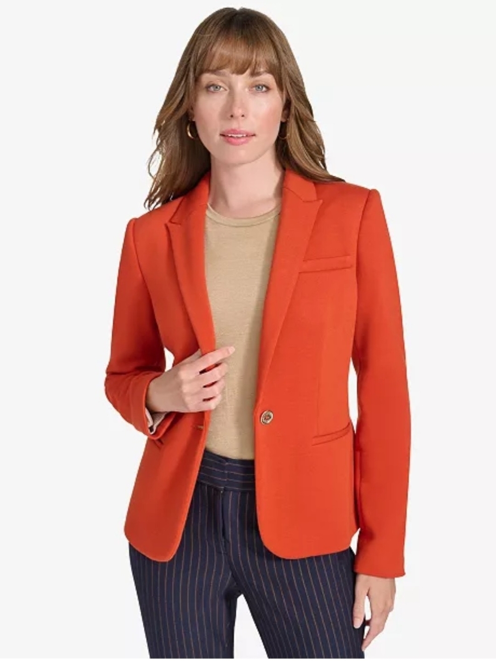 Women's Orange Single-Button Tailored Blazer